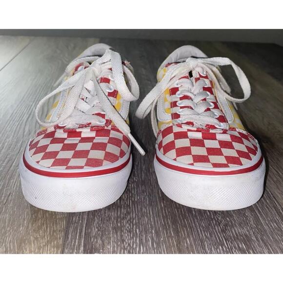 Vans Off The Wall Youth US Size 1 Red Yellow Blue Checkerboard Shoes Old Skool - Picture 3 of 10